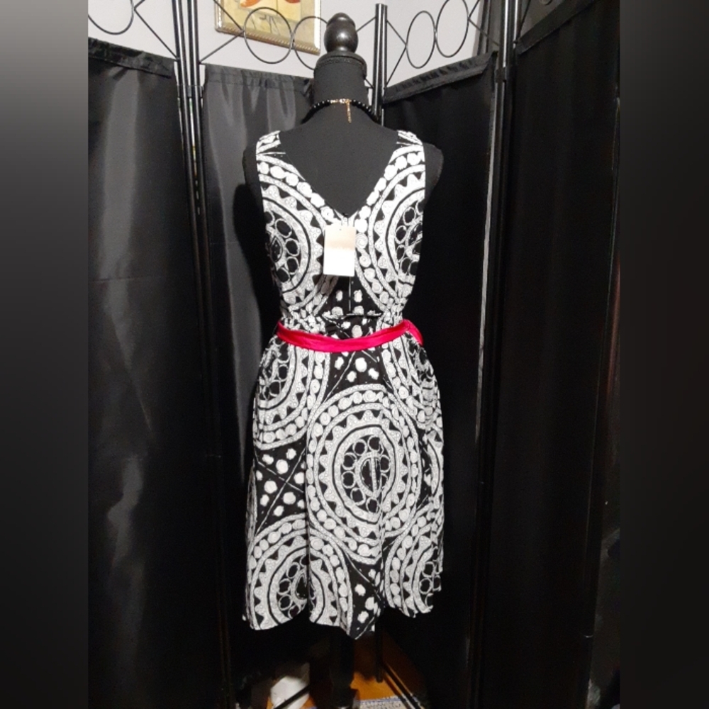 Anthropologie We Love Vera Elegant Black and White Dress with Pink Accent Size 6 - Picture 5 of 7